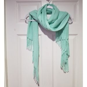 Forever 21 Mint Green Open Sweater Knit Asymmetrical Fringe Trim Winter Scarf